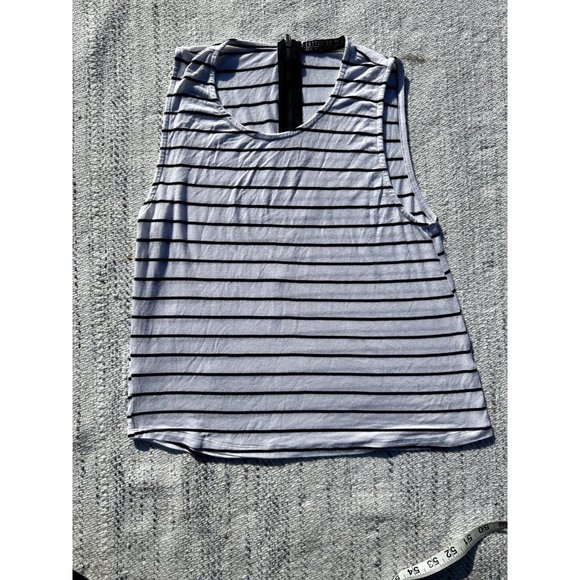 Cotton on Womens XSmall White Tank Top Black Striped Sleeveless Crew neck Zipper - Picture 4 of 8